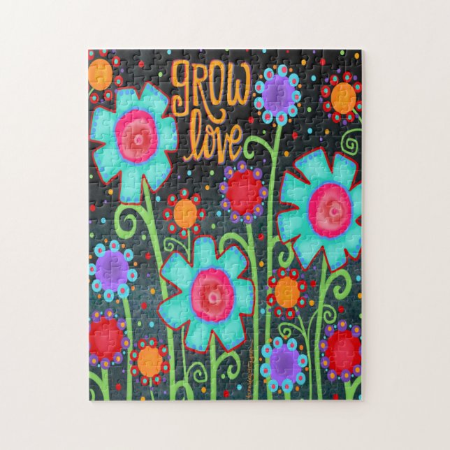 Fun Floral “Grow Love” Jigsaw Puzzle (Vertical)