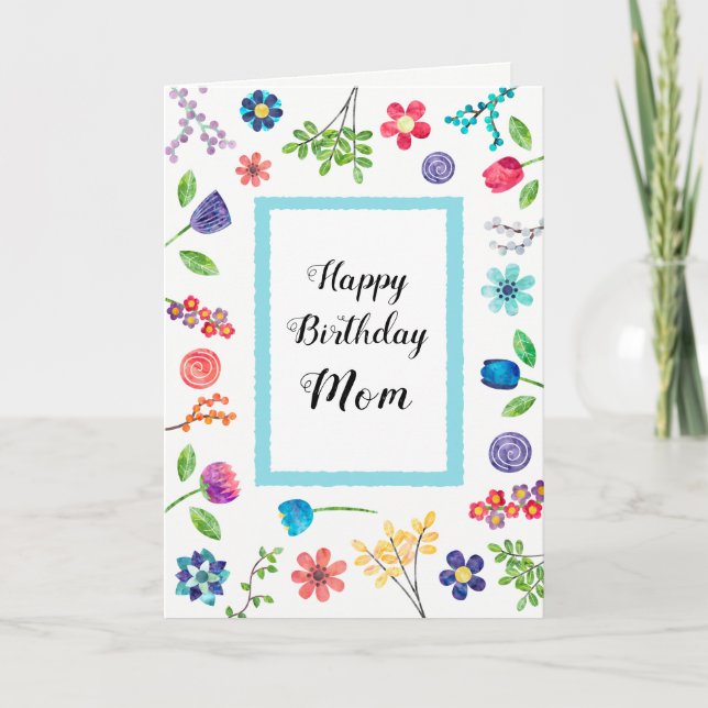 Fun Floral Happy Birthday Mum or Any Name Greeting Card (Front)