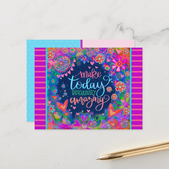 Fun Floral Hearts Ridiculously Amazing Quote  Postcard (Front/Back In Situ)