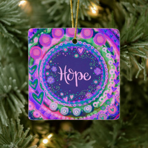 Fun Floral Hope Pretty Purple Inspirivity   Ceramic Ornament