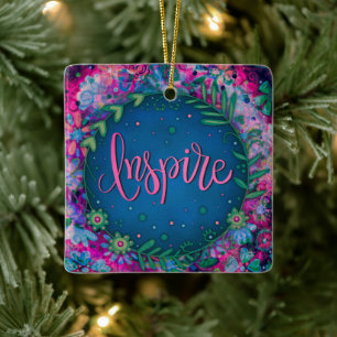 Fun Floral Inspire Pretty Heart Inspirivity   Ceramic Ornament