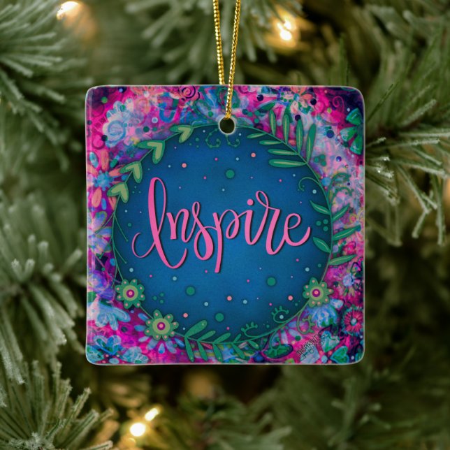 Fun Floral Inspire Pretty Heart Inspirivity   Ceramic Ornament (Tree)