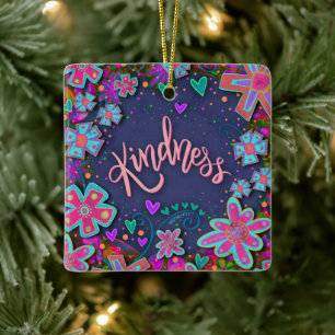 Fun Floral Kindness Pretty Heart Inspirivity   Ceramic Ornament