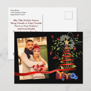 Fun Floral Modern Art Christmas Tree Photo Postcard