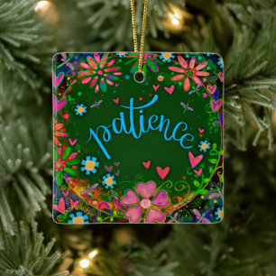 Fun Floral Patience Pretty Heart Inspirivity Ceramic Ornament