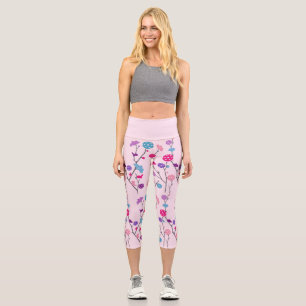 Fun Floral Pickle Ball Pattern Capri Leggings