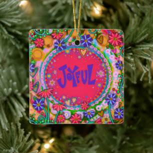Fun Floral Pink Joyful Happy Inspirivity   Ceramic Ornament