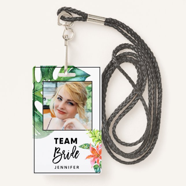 Fun Floral Tropical Team Bride Bachelorette Party ID Badge (Front with Lanyard)