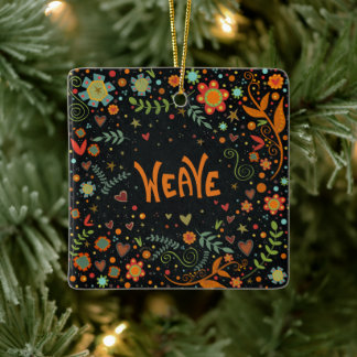 Fun Floral Weave  Encouraging  Inspirivity   Ceramic Ornament