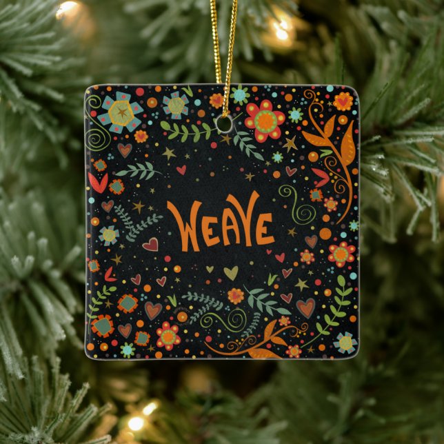 Fun Floral Weave  Encouraging  Inspirivity   Ceramic Ornament (Tree)