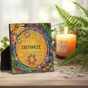 Fun Floral Yellow Whimsical ONE WORD Plaque