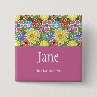 Fun Florals Bright Name Badge Button