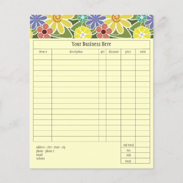Fun Florals Bright Small Order Form (Front)