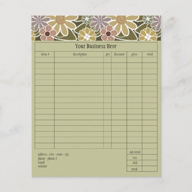 Fun Florals Small Order Form (Front)