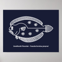 Fun Flounder Fish in White on Deepest Blue