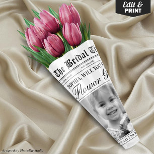 Fun Flower Girl Proposal Newspaper Flower Bouquet Wrapping Paper Sheet