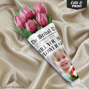 Fun Flower Girl Proposal Newspaper Flower Bouquet Wrapping Paper Sheet