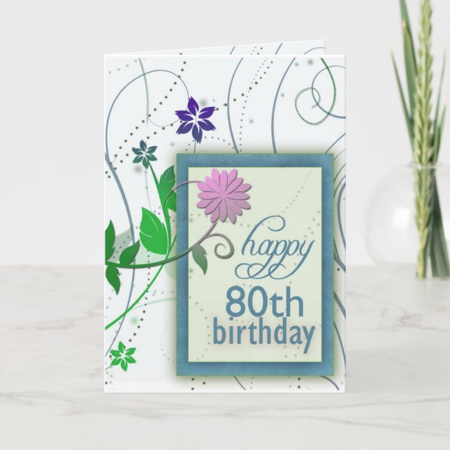 Fun flower happy 80th Birthday Card (Front)