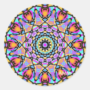 Fun Flower Kaleidoscope Classic Round Sticker