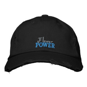 Fun Flower Power Rustic Pink Turquoise Black Embroidered Hat