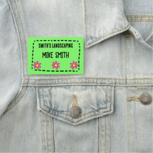 Fun Flowers Green Name Badge