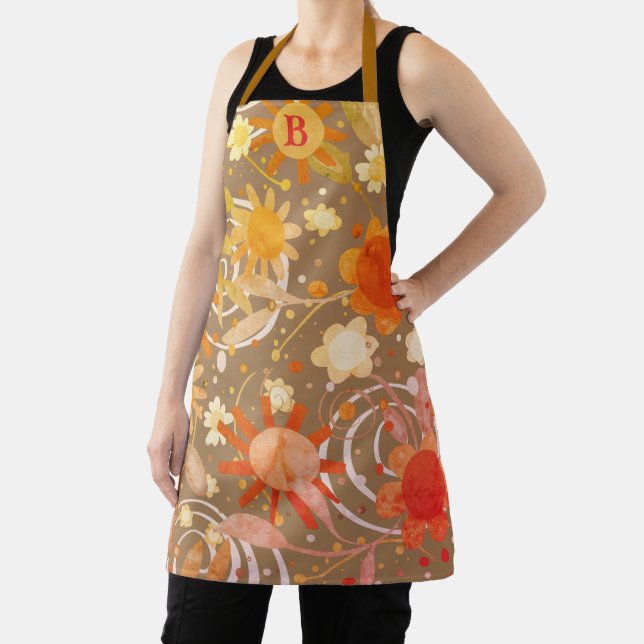 Fun Flowers Modern Monogrammed Inspirivity  Apron (Insitu)