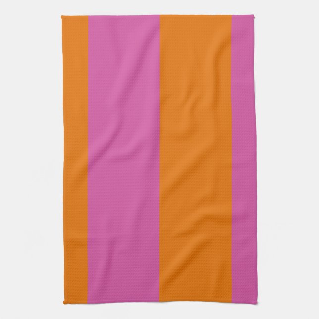 Fun Flowers stripes pink orange Tea Towel (Vertical)