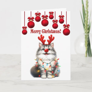 Fun Fluffy Funny Cat Christmas  Card