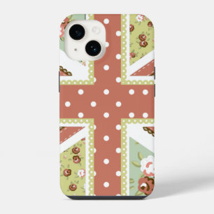 Fun Folk Quilt British Union Jack Flowers browns iPhone 14 Case
