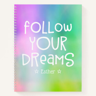 Fun Follow Your Dreams Quote Monogram on Rainbow Notebook
