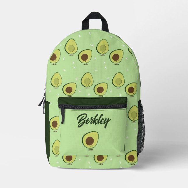 Fun Food Cute Avocado Kids Name  Printed Backpack (Front)
