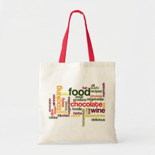 Fun Food Grocery Bag Word Cloud with Red Handles