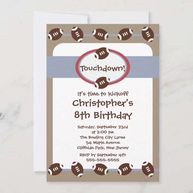 Fun Football Boys Birthday Party Invitations (Front)