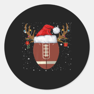 Fun Football Reindeer Santa Hat Christmas Holiday  Classic Round Sticker