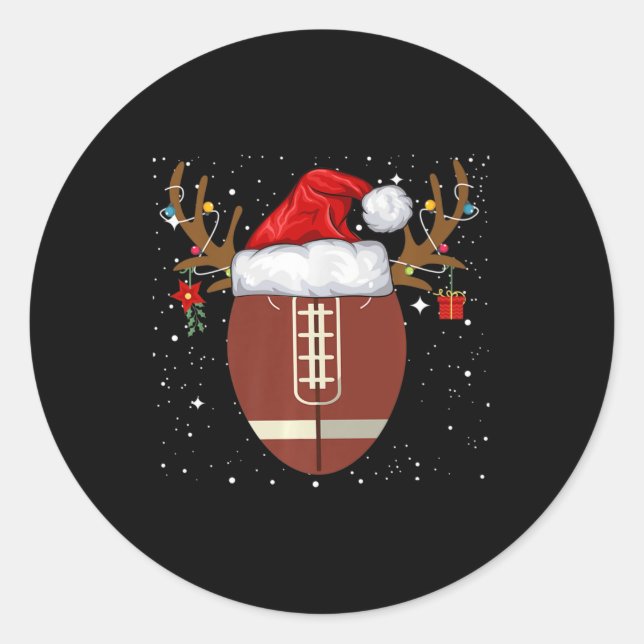 Fun Football Reindeer Santa Hat Christmas Holiday  Classic Round Sticker (Front)