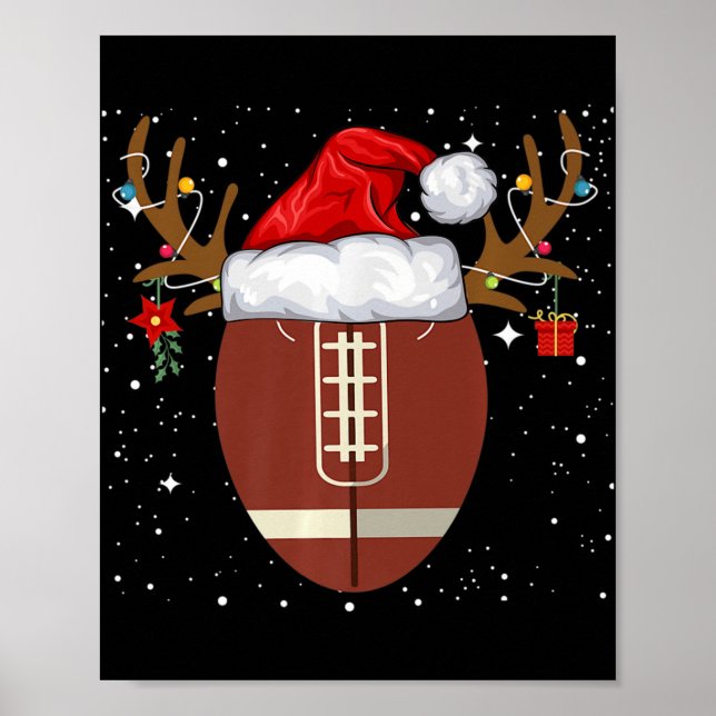 Fun Football Reindeer Santa Hat Christmas Holiday  Poster (Front)