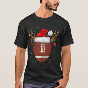 Fun Football Reindeer Santa Hat Christmas Holiday  T-Shirt