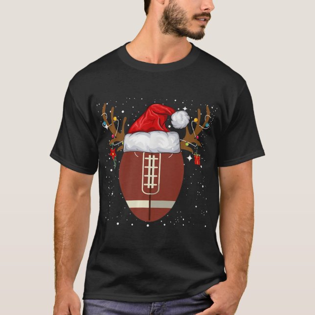 Fun Football Reindeer Santa Hat Christmas Holiday  T-Shirt (Front)