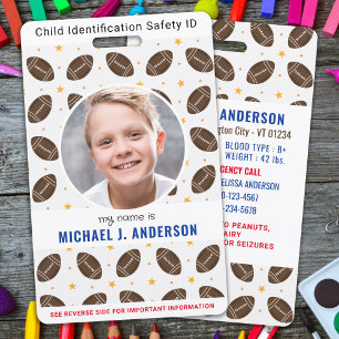Fun Football Sports Custom Modern Photo Child ID ID Badge