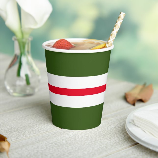 Fun Forest Green Bright Red White Racing Stripes Paper Cups (Insitu)