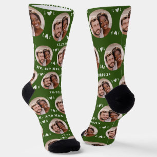 Fun Forest Green Newlyweds Photo Pattern Socks