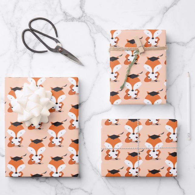 Fun Fox Graduation Wrapping Paper Sheet (Front)