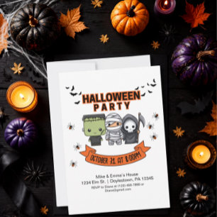 Fun Frankenstein Mummy Grim Reaper Kids Halloween  Invitation