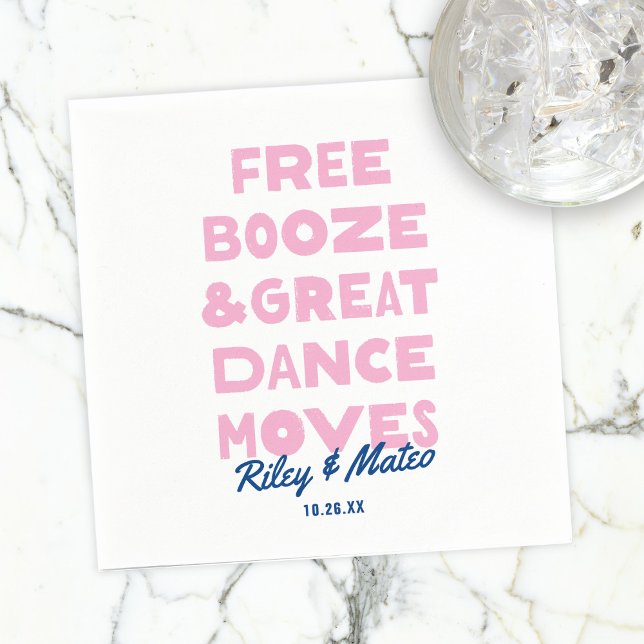 Fun Free Booze & Great Dance Moves Wedding Napkin (Creator Uploaded)