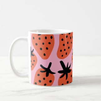 Fun free hand flower and strawberry drawing. Seaml Coffee Mug