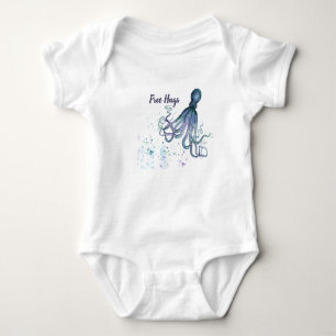 Fun Free Hugs Quote with Octopus Cute Ocean Animal Baby Bodysuit