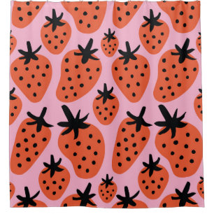 Fun freehand drawing strawberry seamless pattern d shower curtain