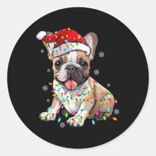 Fun French Bulldog Dog Tree Christmas Lights Xmas Classic Round Sticker
