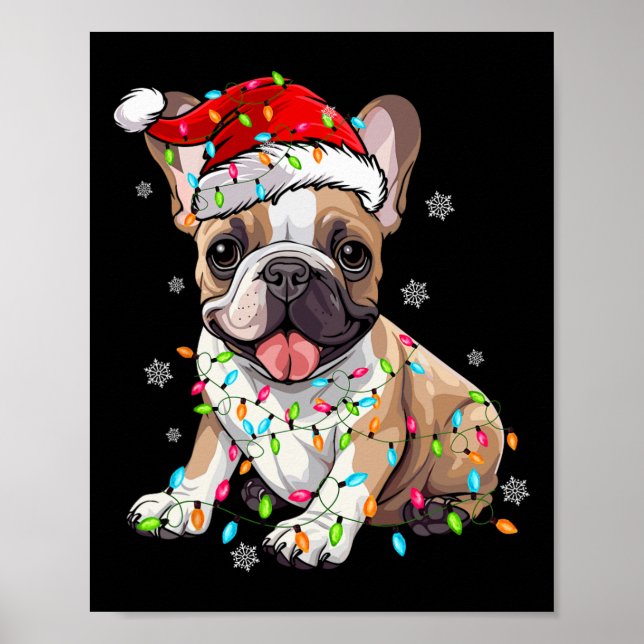 Fun French Bulldog Dog Tree Christmas Lights Xmas  Poster (Front)