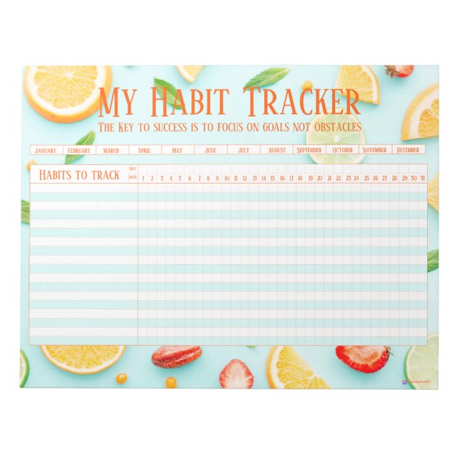 Fun Fresh Fruity new year Habit Tracker Notepad (Front)